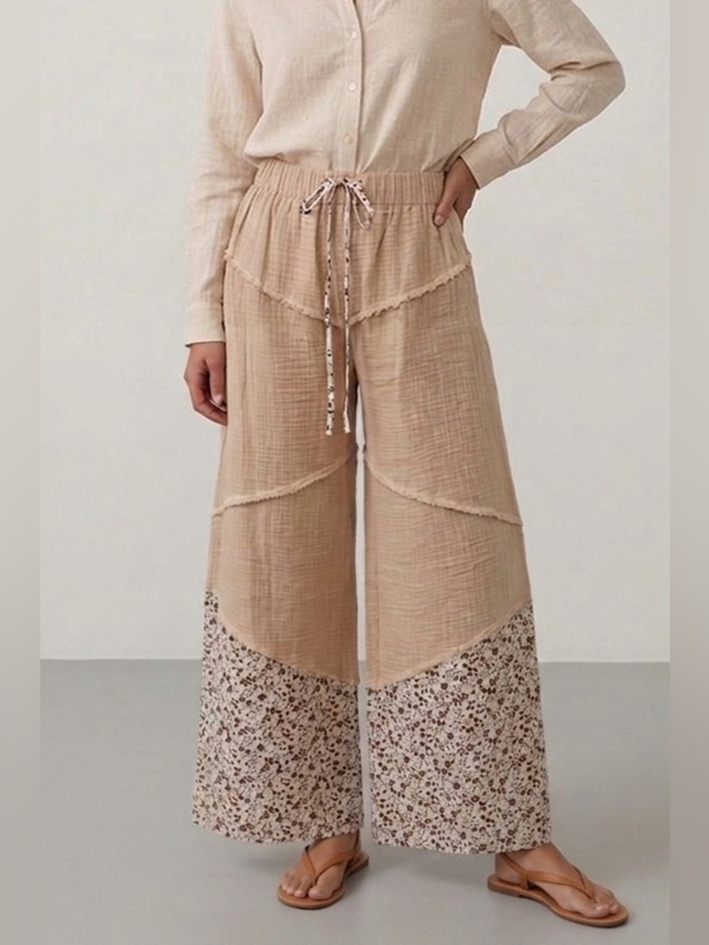 Ruri & Ruda Wide Leg Gauze Pants | Floral Patchwork Palazzo Boho S - Picture 2 of 4